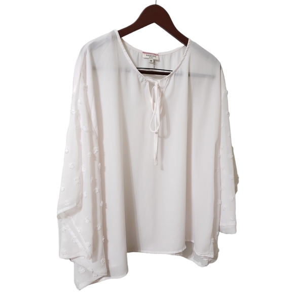 Andree by Unit Pinkish White Pom Pom Dot Sheer Poncho Blouse Size SM - Picture 2 of 10